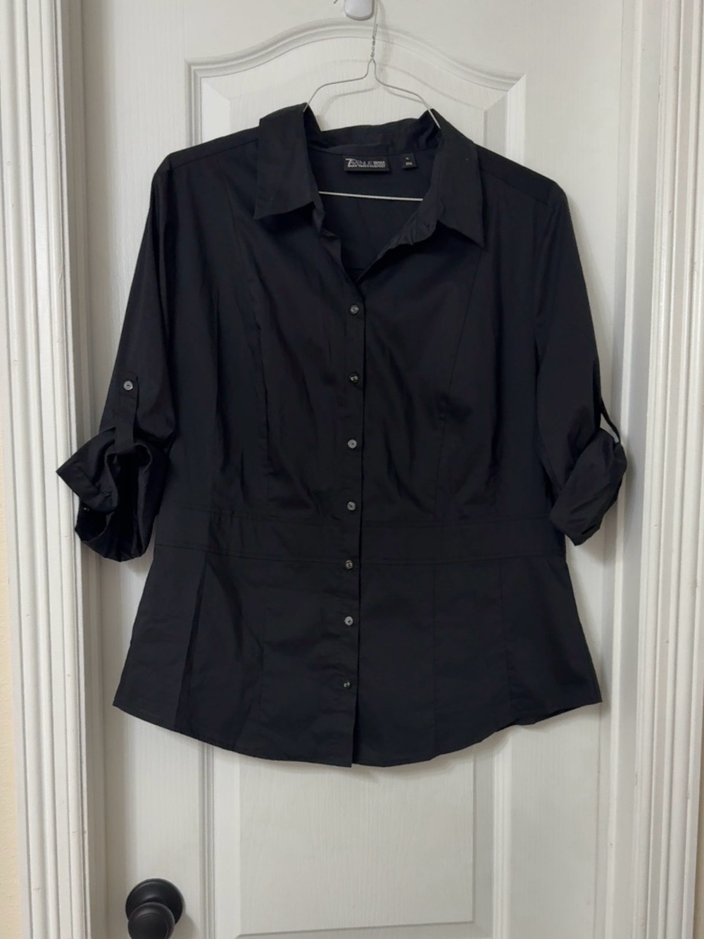 7th Avenue Design New York & Company black button down shirt roll tab sleeves XL